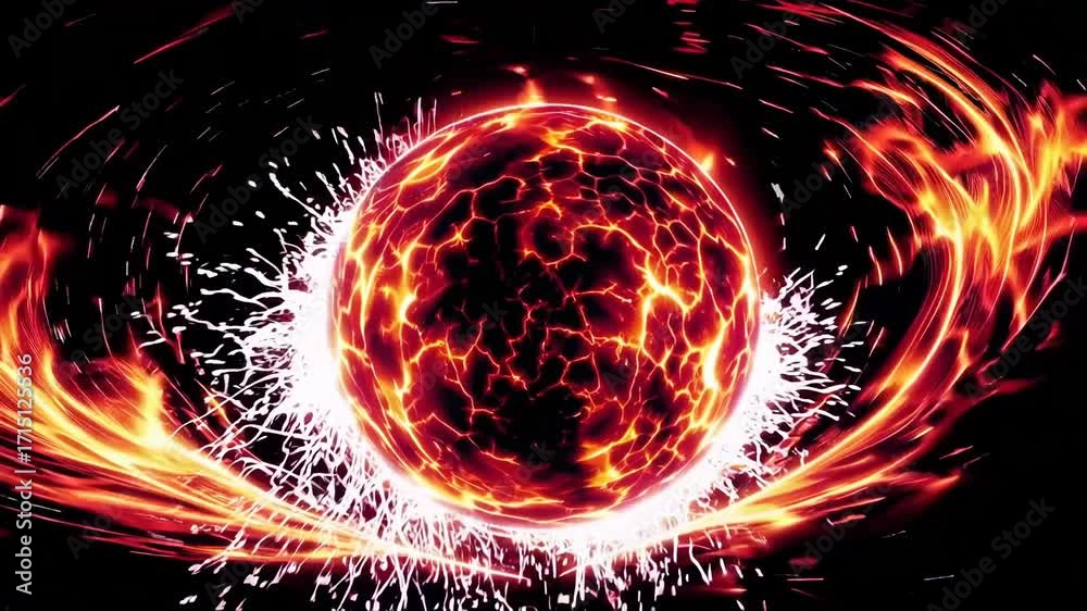 Creative animation showing a fiery planet in space with swirling flames around it