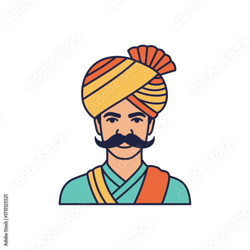 Indian Man in Traditional Turban and Moustache.