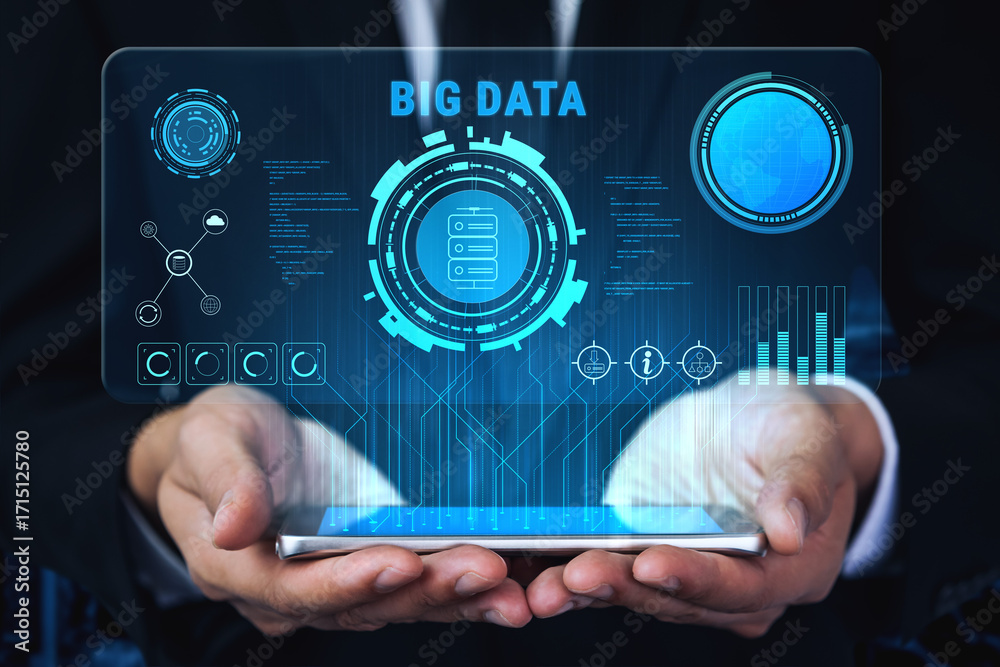 Fototapeta premium Big Data analytics technology for business intelligence and insights. A concept of processing and visualizing large datasets for strategic decisions. Motif