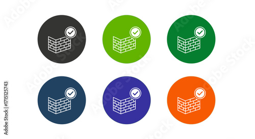 Isometric Wall Icon Set Variations of a Wall with a Check Mark, Representing Security and Approval