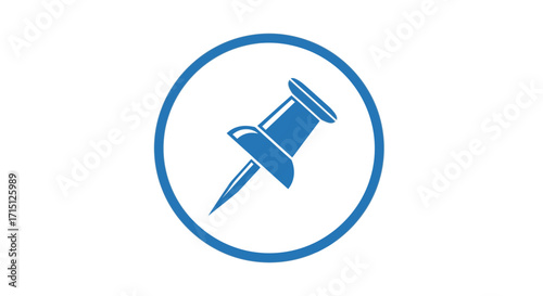 Essential blue pushpin icon for marking important locations, documents, or digital content, perfect for web design and user interfaces