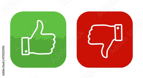 Universal feedback icons depicting positive and negative reactions, ideal for rating systems, online polls, and expressing agreement or rejection in digital interfaces