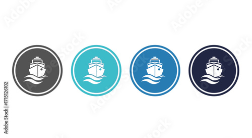 Set of four different colored ship icons in circles, perfect for web, app and logo use in various designs