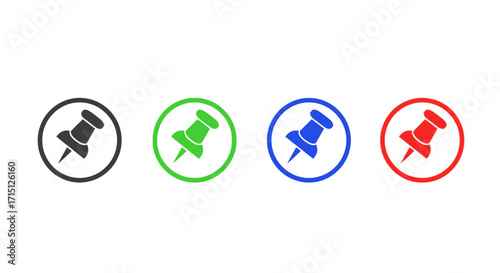 Colorful Circle Push Pins on White Background