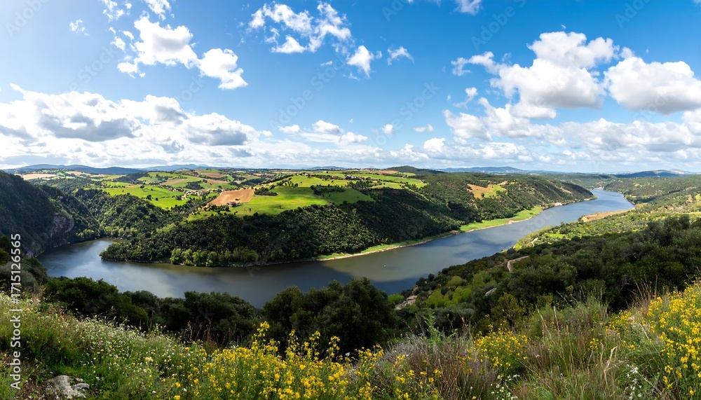 Fototapeta premium Panoramic view of a winding river valley