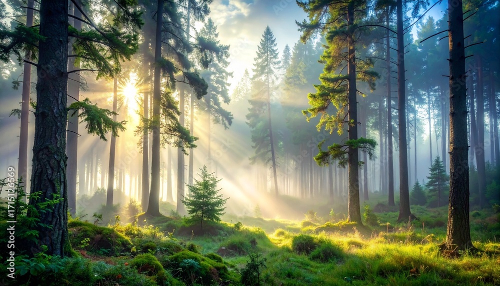 Obraz premium Morgennebel im Wald