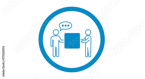 Vector graphic icon of a business consultation or negotiation process. Outline symbol showing a handover, customer service interaction, or partnership