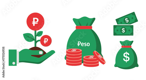 Grow Your Peso Investment & Savings Icons