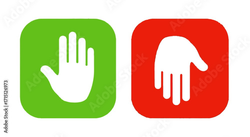 Two simple hand icons with a positive green and a negative red background, representing a yes or no choice