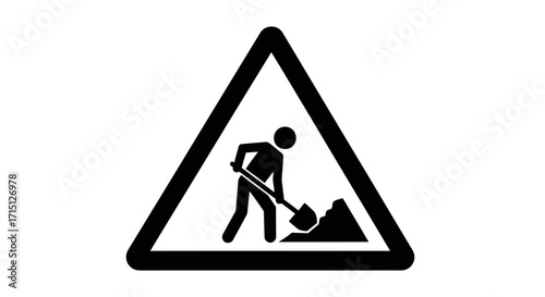 Road Work Ahead A Triangular Sign Indicating Construction and Ground Excavation Activities, Cautioning Motorists