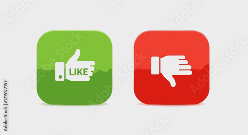 Thumbs Up and Down Icons Green Like and Red Dislike Buttons