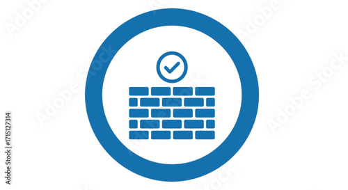 Circular icon with a checkmark on a brick wall representing security or approval in a digital or physical context