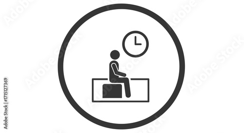 Waiting Room Conceptual illustration of a person seated, with a clock, emphasizing time and patience