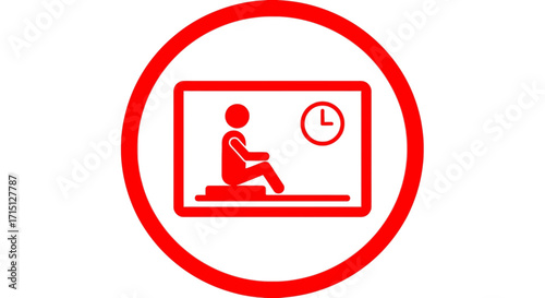 Rest Area Sign Man Sitting Beside Clock Icon in Red Circle