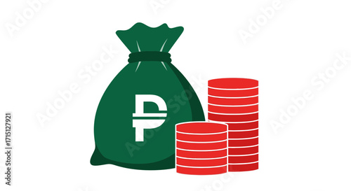 Financial Symbols A Money Bag and Stacked Coins Representing Wealth and Savings