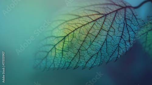 Macro photograph of gradient leaf softly enveloped in smoky colors, artistic and creative, perfect for advertising campaigns and wellness branding.