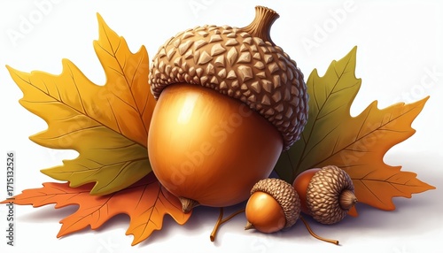 autumn acorns and leaves, orange, yellow, fall clip art preview