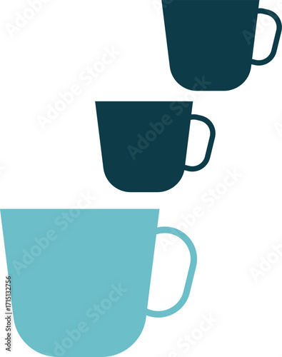 Set of three cups of different sizes in various shades of blue