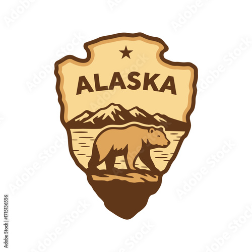 Visit National Park to Alaska state USA, travel logo and icon