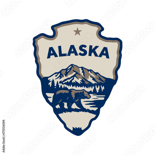 Visit National Park to Alaska state USA, travel logo and icon