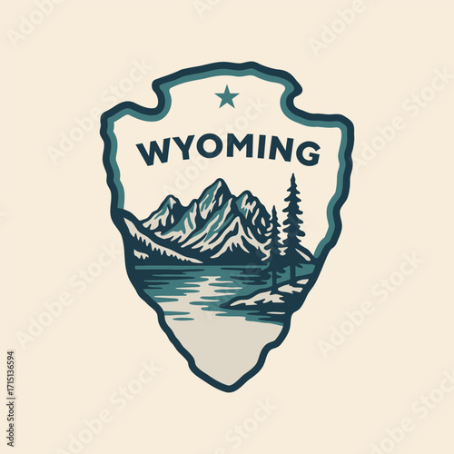 Visit National Park to Wyoming state USA, travel logo and icon. Vintage vector illustrator