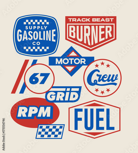 Vintage automotive labels and signs set.