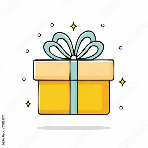 Wrapped in Delight: A vibrantly illustrated gift box, complete with an elegant ribbon, sparkling with festive charm. The perfect visual representation of generosity and celebration.