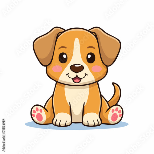 Puppy's Joyful Pose: A cheerful cartoon puppy sits with a joyful expression, radiating pure happiness.
