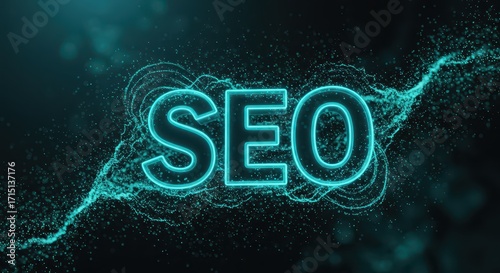 SEO Illuminated: The letters SEO glow with ethereal brilliance against a backdrop of digital energy, evoking a sense of modern innovation and data-driven strategy.