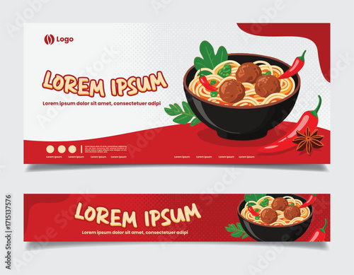 spicy meatball background banner design template