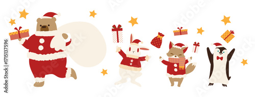 くまサンタと動物たちのクリスマスポーズセット/Cute Christmas Pose Set of Santa Bear and Friends
