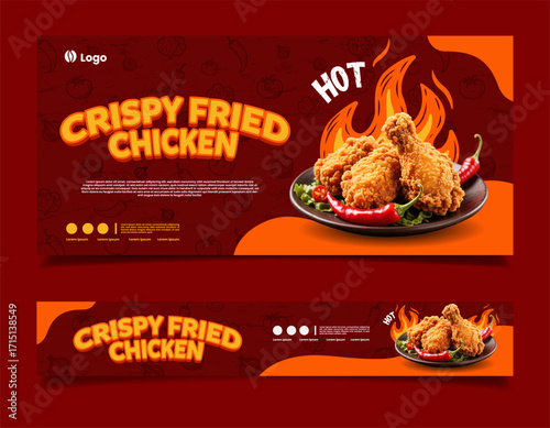 crispy fried chicken background banner template