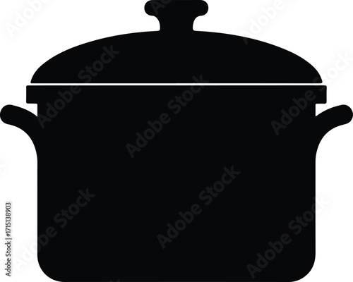 Silhouette of a classic lidded cooking pot with handles ideal for kitchen and culinary graphics