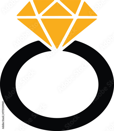 Stylized golden diamond engagement ring icon representing love marriage commitment and luxury