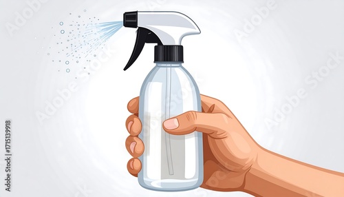 Hand holding a spray bottle with water misting