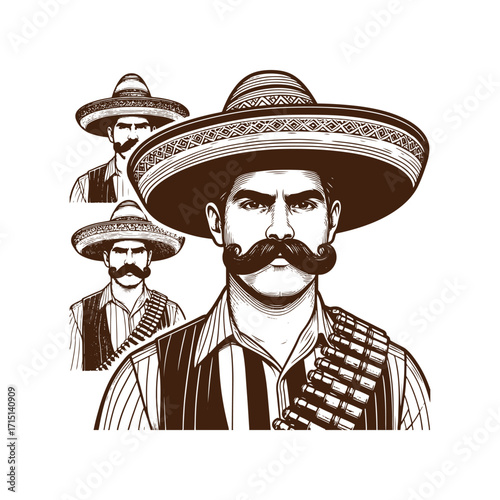 Vintage Mexican Revolutionary with Bandoliers