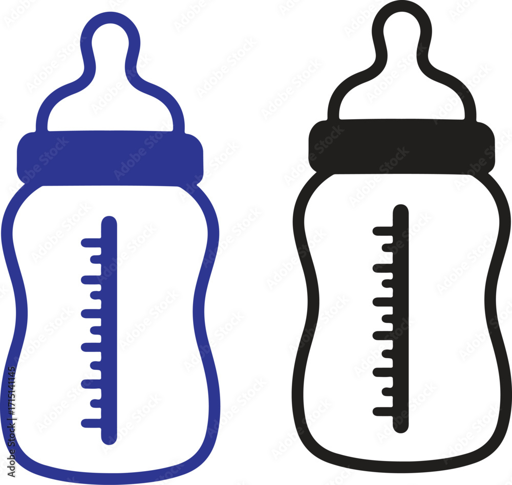 Fototapeta premium Blue and black baby feeding bottles with measurement markings baby bottle infant