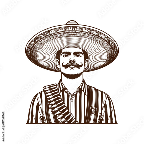 Vintage Mexican Revolutionary with Bandoliers