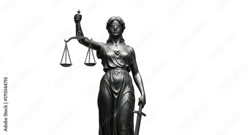 Obraz premium Lady Justice statue, grayscale, black background