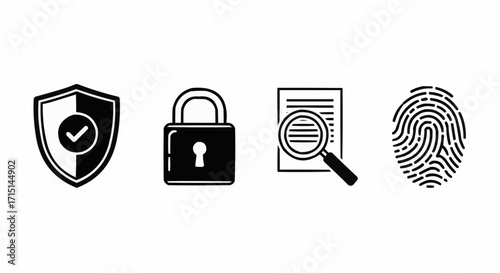 Assurance Icons Representing Data Security, Protection, and Identity Verification for Modern Business Security Systems, Originally a Scalable Vector Graphic