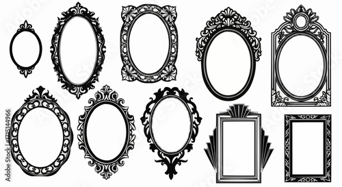 Ornate picture frames in a variety of vintage styles offer classic elegance for decorating projects, invitations, and artistic designs with a timeless appeal