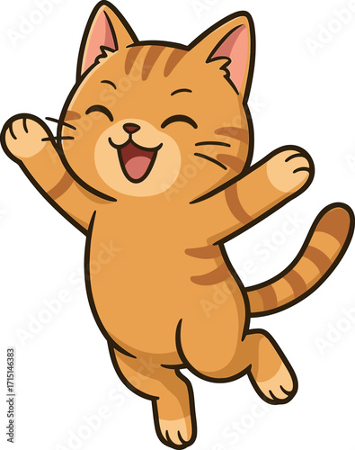 喜び飛び跳ねる猫のイラスト