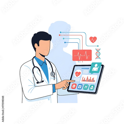 Doctor analyzing medical data on digital tablet healthcare technology