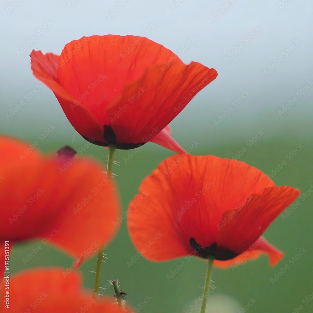 Obraz premium Close-up of vibrant red poppies in a field