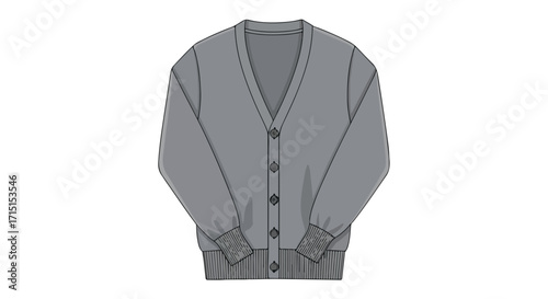 A classic gray knitted cardigan with a V-neckline and button-up design showcasing comfort and timeless style for everyday wear and layering options