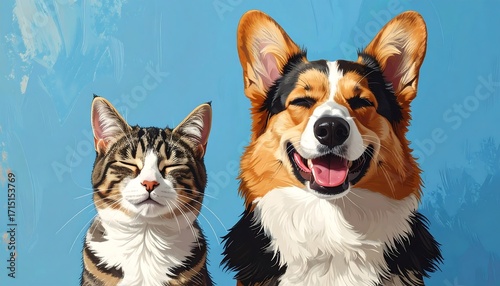 Joyful feline and canine companions