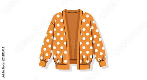 Stylish Ochre Cardigan with Playful White Polka Dots, a Fashionable Wardrobe Staple for Modern Outfit Designs