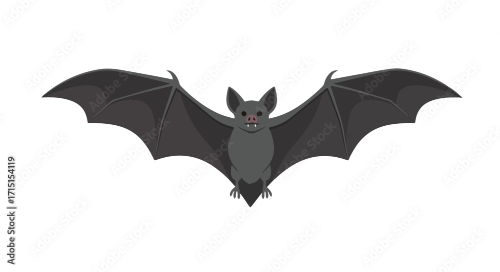 Fototapeta premium Stylized bat illustration with extended wings, suitable for Halloween and vector designs, created with simple shapes and color palette for digital
