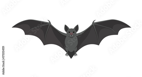 Stylized bat illustration with extended wings, suitable for Halloween and vector designs, created with simple shapes and color palette for digital