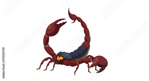 Illustration of a menacing scorpion with raised stinger and powerful pincers on white backdrop, creating an intriguing visual element